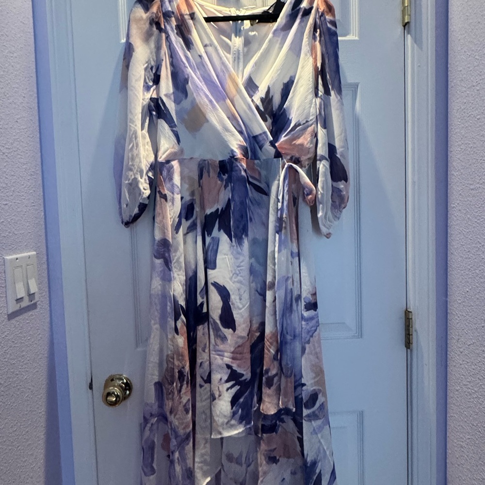 DKNY Floral Wrap Dress in Blue and Pink